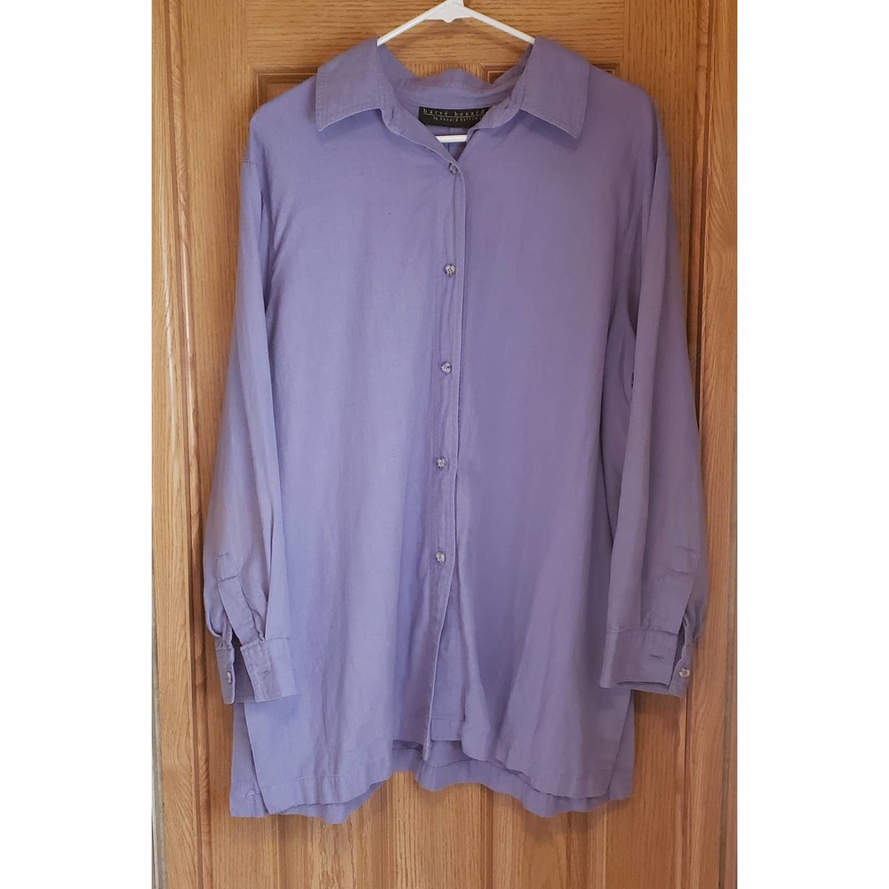 harvé bernard vintage size 1XL purple long sleeve woven button up knit